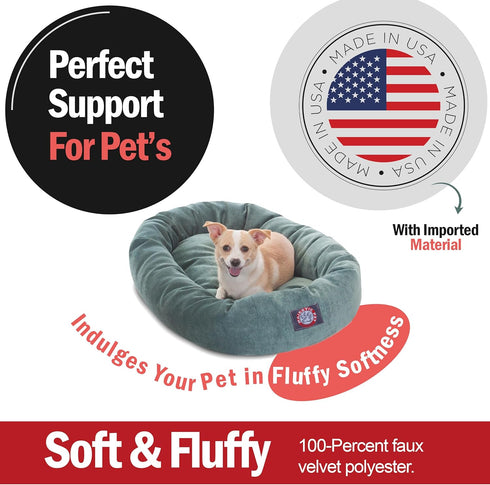Majestic Pet 32 Inch Micro Velvet Calming Dog Bed, Washable Cozy Round Bed with Spine Support, Fluffy Donut (32x23x7