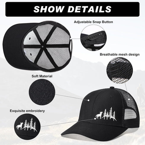 Hercicy 12 Pcs Black Frost Wild Mountain Pine Tree Trucker Hat - Adjustable Mesh Snapback Baseball Caps for Men Women