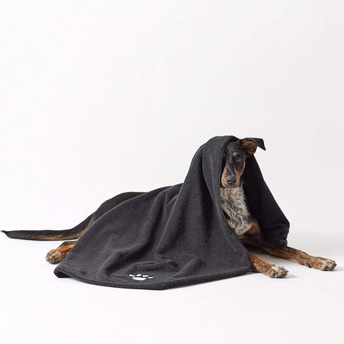 Bone Dry Absorbent Microfiber Pet Grooming Towel Collection, X-Large 41x23.5", Embroidered Black