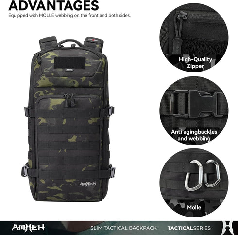 20L Backpack 13" 1050D Commuting Daypack AMHEH Slim Tactical - Laptop Suspended Protection, Heavy Duty Urban Everyday