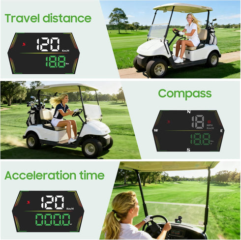 10L0L Golf Cart GPS Speedometer, HUD Digital Display with MPH/KMH, Compass Overspeed Alarm Fatigued Driving Alert, Auto