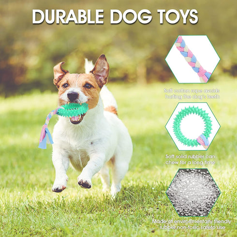 Puppy Teething Toys with Cotton Ropes, 3 Pcs Rubber Chew Toy Rings for Small/Medium Dogs