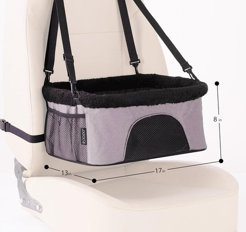 20lb ROODO Deluxe Dog Booster Seat with Height-Adjustable Foldable Metal Frame and Safety Leash,Portable Pet Car Seat