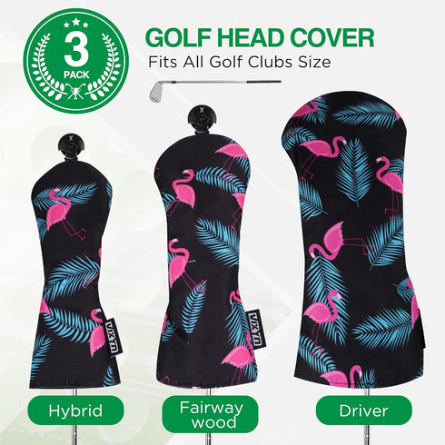 Golf Club Covers, 3 Pack Head Covers for Driver, Woods, and Hybrid Golf Clubs