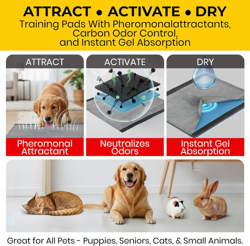 6-Layer 23 23 100 Count Glad for Pets Black Charcoal Puppy Pads - Leak-Proof Construction, Activated Carbon Odor