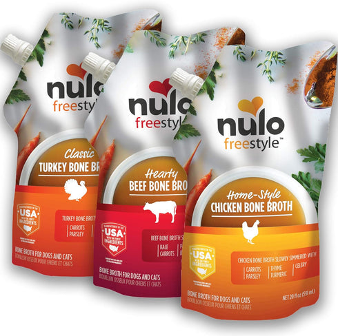 Nulo Freestyle Bone Broth, Premium Food Topper for Cats & Dogs, 20 Fl Oz (Pack of 3) with Collagen & Chondroitin
