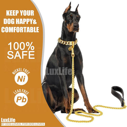 Dog Chain Collar - 15mm 19mm Thick with Quick Release Buckle - 18K Gold Chain for Small Medium Large Dogs (19MM, 24")