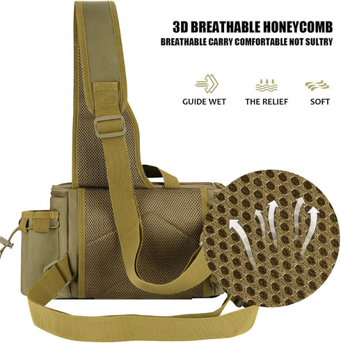 THKFISH Fishing Tackle Bag, Portable Fly Fishing Sling Pack with D-Rings and Waist Strap, Khaki