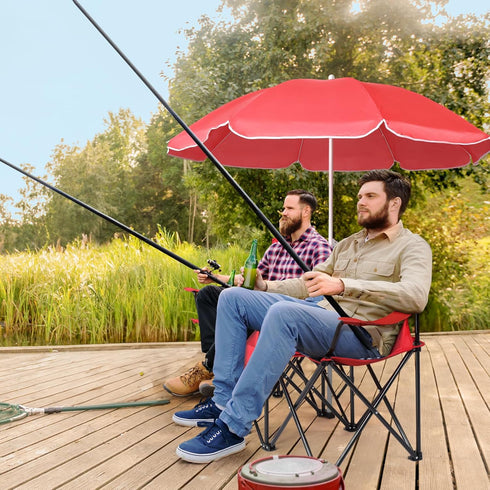 Volowoo Portable Double Folding Picnic Chairs,Double Folding Beach Chairs,Beach Camping Chair W/Umbrella Mini Table