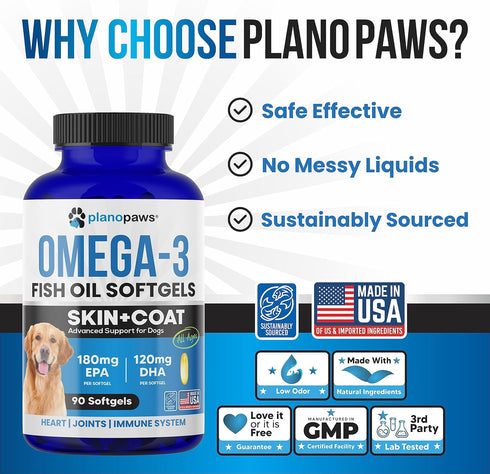 Omega 3 Fish Oil for Dogs, Salmon Oil Supplement for Shedding, Allergy Relief, 90 Fish Oil Pills