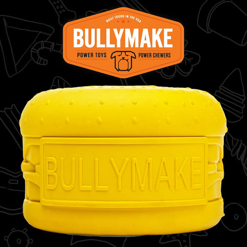 BULLYMAKE Cheeseburger Rubber Chew Toy for Dogs, Made in USA, Treat Stuffing Toy