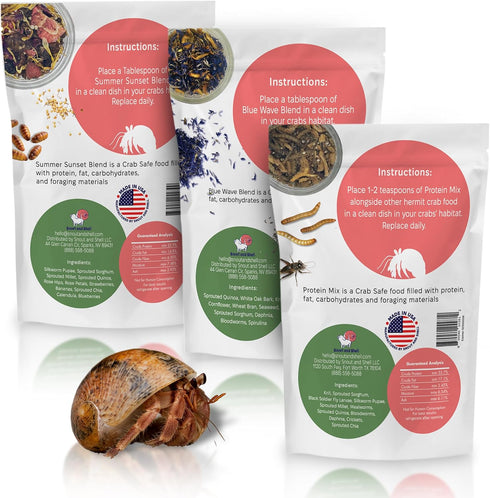 Pack Summer Sunset Snout and Shell Hermit Crab Food Variety Blue Waves, Protein Mix & High-Protein Whole Food Diet