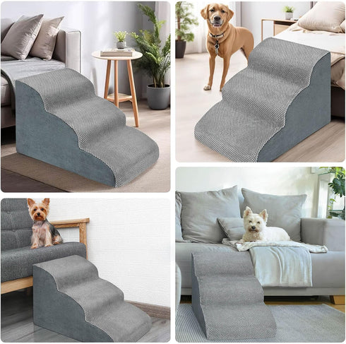 3 Steps High Density Foam Dog Stairs, Non-Slip Pet Steps for Older Dogs, Sofa Bed Ladder for Cats