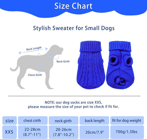 uxcell Small Dog Sweater, Thick Twisted Knit Pullover Turtleneck Apparel, Soft Winter Warm for Small Medium Dogs (Blue,