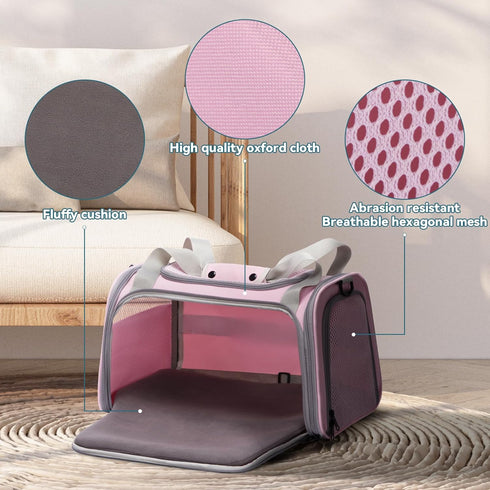 PETSFIT Cat Carrier for Large Cats, Dog Carriers for Small Dogs Under 25 Lbs, Soft Pet Carrier with Cozy Extendable Mat