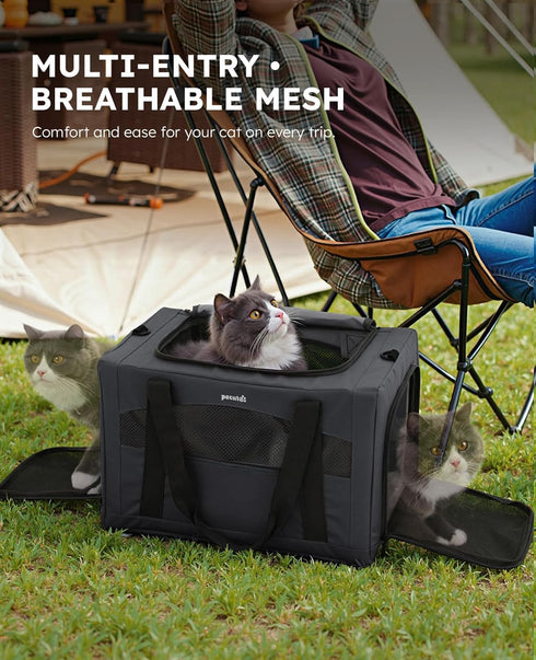 11lbs, Pecute Cat Carrier Stable, Pet Carrier with Hidden Anxiety Relief Partition & Stable Steel Frame, Safe Cat