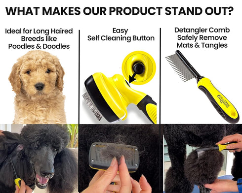 Self-Cleaning Slicker Brush for Dogs - Grooming Kit for Poodles and Goldendoodles