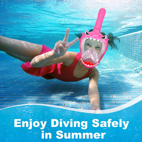Full Face Snorkel Mask for Kids, 180 Degree Panoramic View, Safe Anti-Leak Anti-Fog, Foldable Dry Top Snorkeling Gear