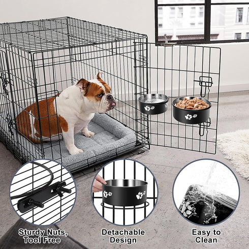 Dog Crate Bowls Hanging 2 Pack, ShineMe No Spill Metal Feeder Bowls for Large and Medium Dogs