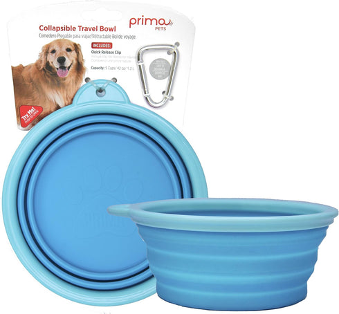 Prima Pet Expandable Collapsible Silicone Food & Water Travel Bowl for Medium & Large Dog, 5 Cups