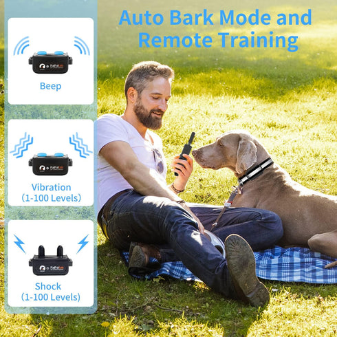 PaiPaitek Bark Collar with Remote, Automatic Training Combo, Beep, Vibration, Shock, Up to 3300ft Range for Dogs