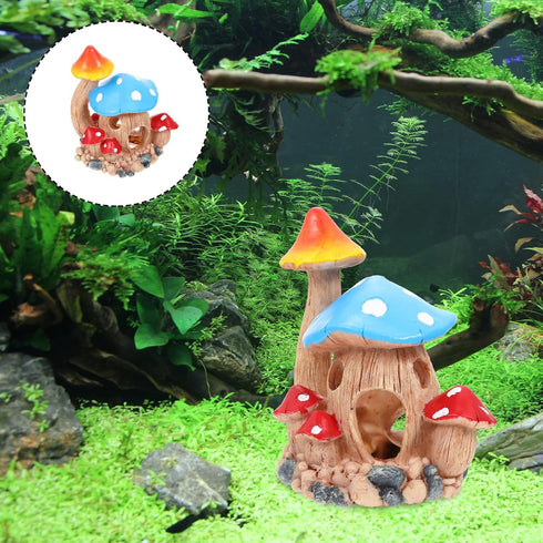Zerodeko 1PC Resin Mushroom Hideout House, Fish Tank Cave Ornament for Small Fish Tank