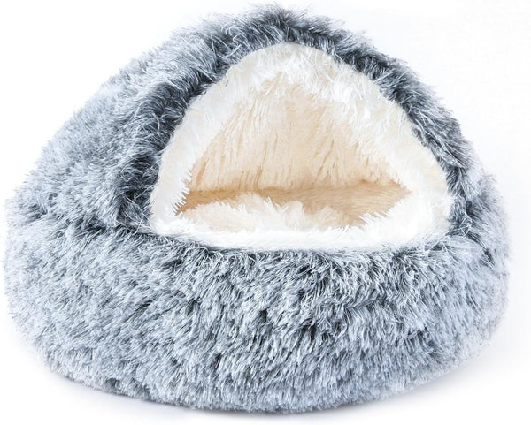 NOYAL Round Hooded Plush Dog Bed, Anti-Anxiety Fluffy Donut Bed for Small and Medium Dogs and Cats