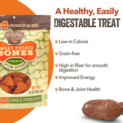 Gaines Family Farmstead Sweet Potato Dog Bones - All-Natural, Grain Free Dog Treats, 2 Pound Bag