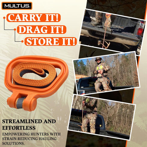 MULTUS Perfect Deer Drag, Durable Safety Reflective Orange Strap with Comfort Grip Handle for Game Dragger