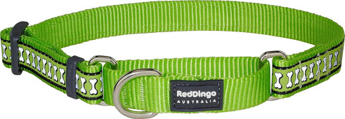 Red Dingo Martingale Collar, Reflective Bones, Medium-Large, Lime Green