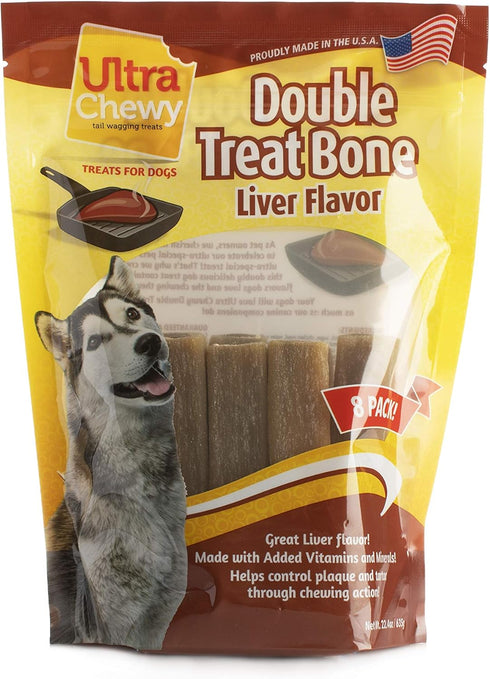 Ultra Chewy Double Treat Bones - Long-Lasting Dog Treats Made in USA for Large and Small Breeds, Highly Digestible