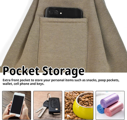 CUBY Dog and Cat Sling Carrier, Hands-Free Reversible Pet Papoose Bag for Puppy, Small Dogs Cats (Khaki, Unadjustable