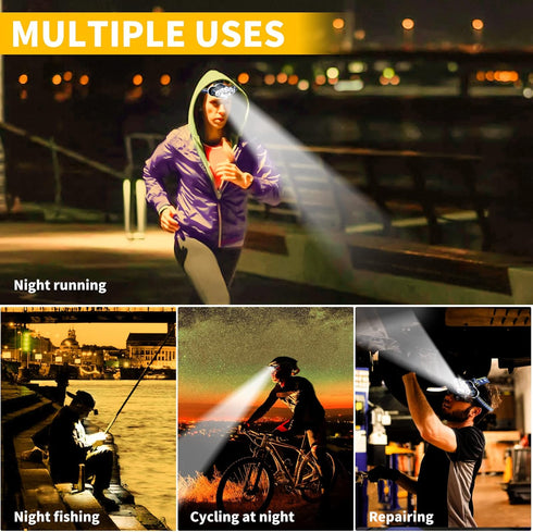 Rechargeable Headlamp, 8 LED 18000lm IPX4, Red Light Flashlight, USB Cable, 8 Modes for Outdoors Camping