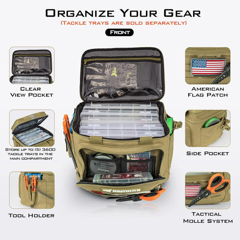 KastKing Karryall Fishing Tackle Bags - Medium Khaki, Water Resistant for Saltwater or Freshwater Fishing Gear Storage