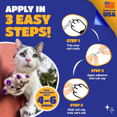 Soft Claws Cat Nail Caps for Small Cats - 40 Caps, Pink Sparkle - Veterinarian-Developed