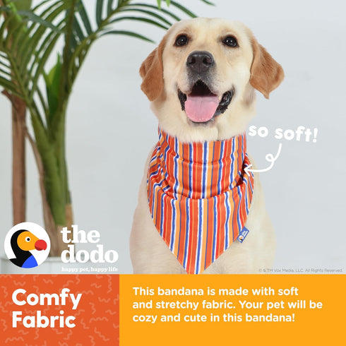 The Dodo Dog Bandana, Striped; Cute Print Bandana for Dogs, Summer Pattern Neck Kerchief for Everyday Pet Apparel