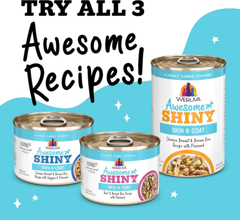 6oz (Pack 8) Weruva Awesome Shiny Wet Dog Food, Beef & Brown Rice, Can