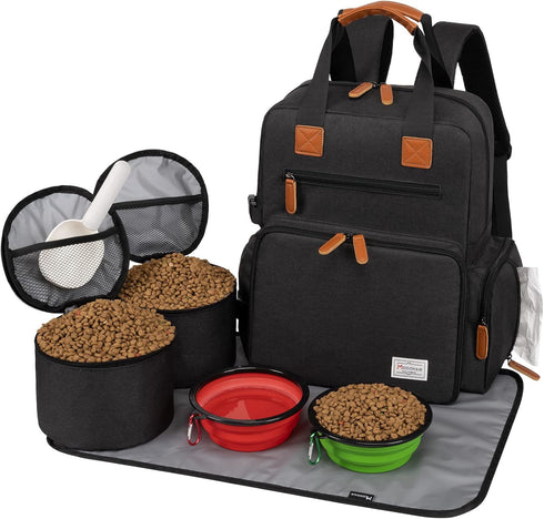 Modoker Dog Travel Bag - Airline Approved Backpack Organizer with 2 Food Storage Containers, 2 Collapsible Bowls, 1 Pet