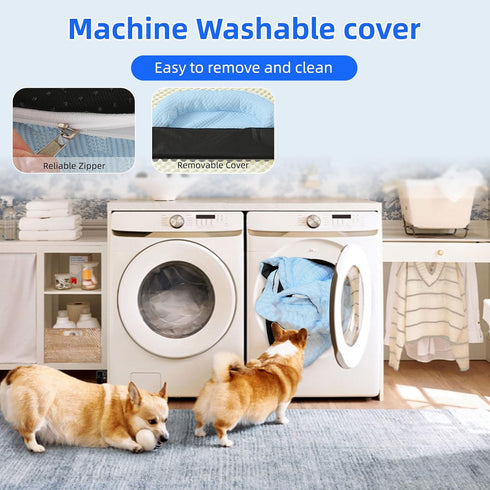 Dog Cooling Mat with Memory Foam, Removable Washable Cover, 48'' x 30'' Dog Mattress for Large Medium Dogs