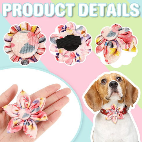 6 Pcs Dog Collar Flowers Accessory, Removable Bow Attachment Floral Embellishment for Small Medium Large Dogs and Cats
