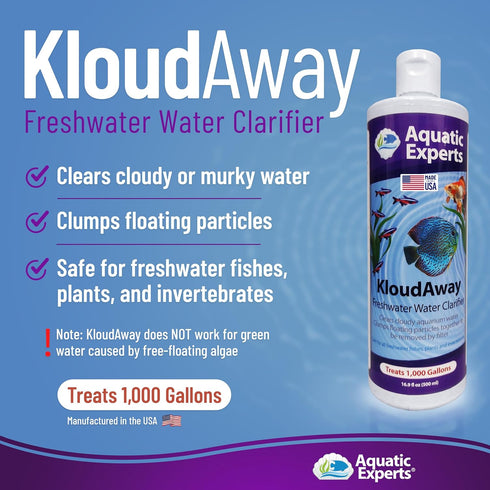 KloudAway Freshwater Aquarium Water Clarifier - Clears Cloudy Water for Fish Tank, Made in USA