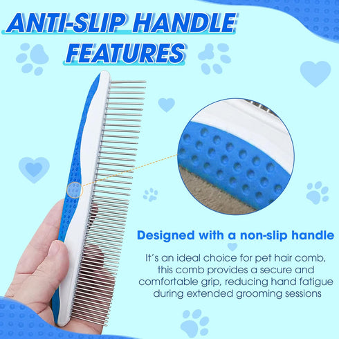 Dog Comb for Tangles and Knots, Cat Comb with Stainless Steel Teeth, Non-Slip Handle for Long Haired Pets (Style 1)