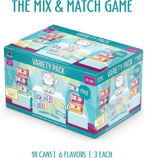 Weruva Wet Cat Food, The Mix and Match Game Pate Variety Pack, 3 oz Can, Pack of 18