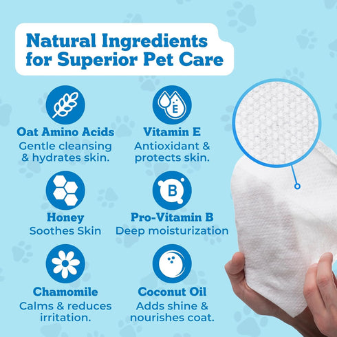 Pets XL Hypoallergenic Pet Wipes, Deodorizing No Bath Cleaning for Dogs & Puppy Grooming, Aloe & Chamomile