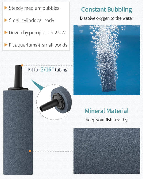 Pawfly Aquarium Air Stone Bubbler - 2 Inch Cylindrical Bubble Release Tool, 10 Pack for Fish Tank