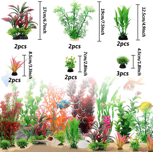 20pcs Fish Tank Accessories, Aquarium Decorations Plants, Fish Tank Decor, Plastic Plants, Small to Large
