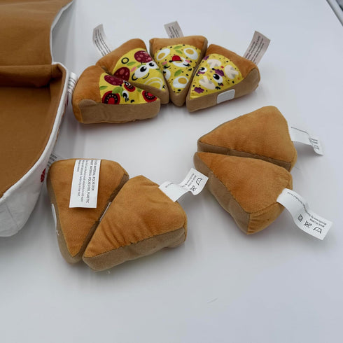 10" Deluxe Plush Pizza Box Dog Toy with 8 Squeaky Slices