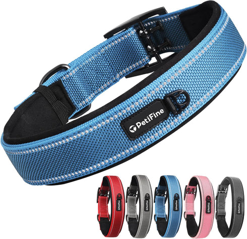 PetiFine Neoprene Padded Dog Collar, Heavy Duty with Durable Metal Buckle, Reflective Adjustable for Small Medium Large