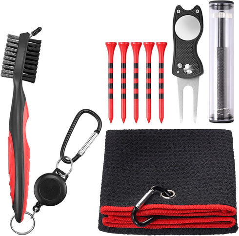 VINTEAM Golf Accessories Gift Set, Includes Towel, Club Brush, Divot Repair Tool, and Golf Tee Holder