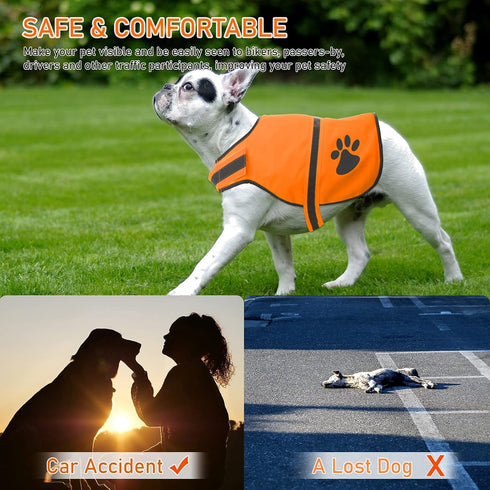 Geyoga 2 Pieces Dog Reflective Vest, Adjustable Safety Pet High Visibility Jacket for Outdoor Activities